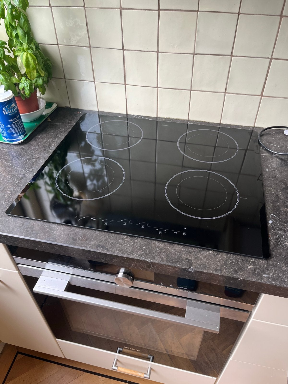 ATAG HI6271T Inductiekookplaat 60cm, Ophalen, 4 kookzones, Zo goed als nieuw, Energieklasse A of zuiniger