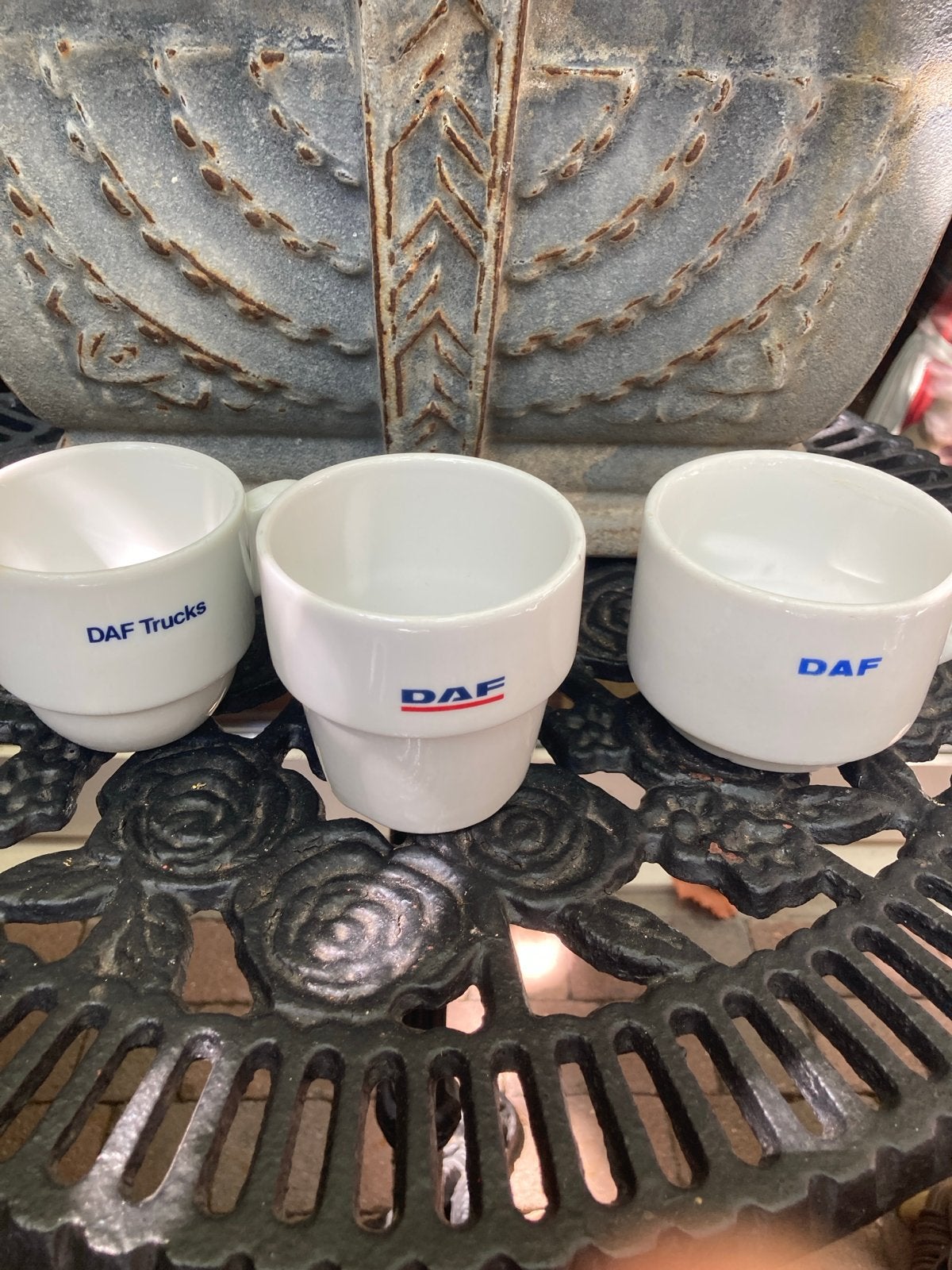 DAF Trucks espresso kopjes - set van 3, Gebruikt, Overige merken, Keramiek, Ophalen of Verzenden