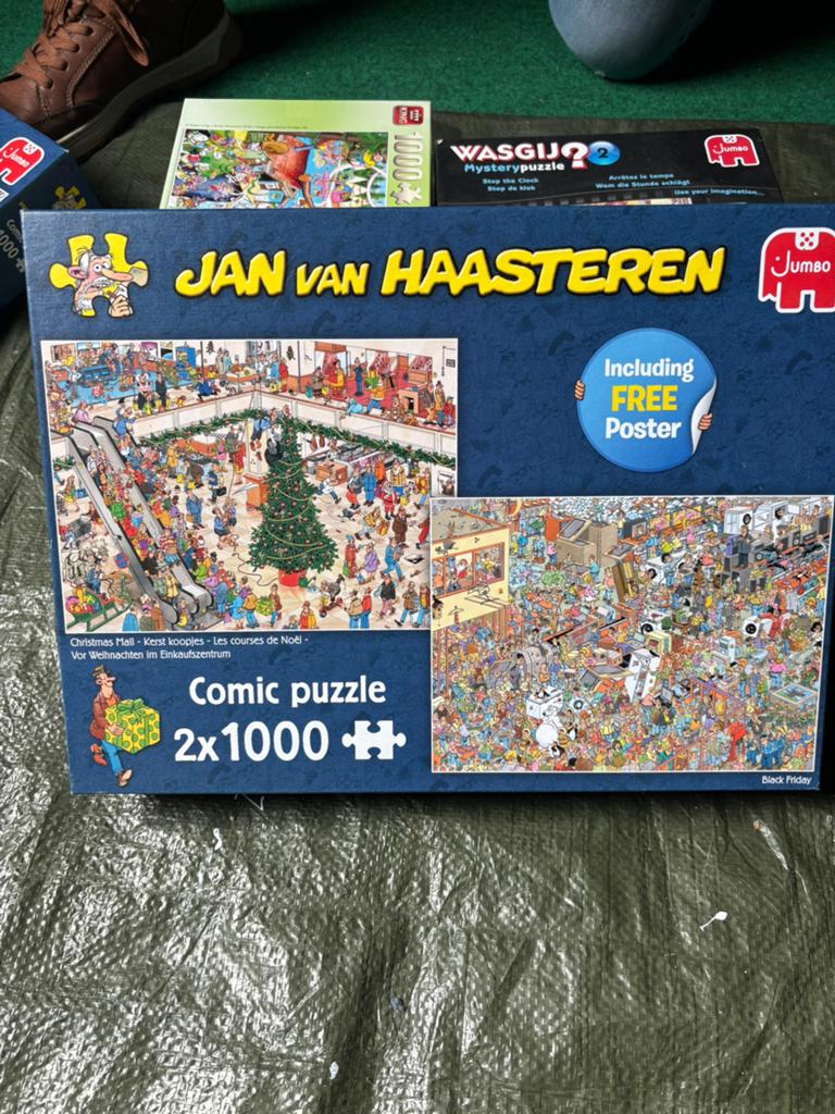 Jan van Haasteren Kerst Koopjes & Black Friday 2x1000, Ophalen, 500 t/m 1500 stukjes, Zo goed als nieuw, Legpuzzel
