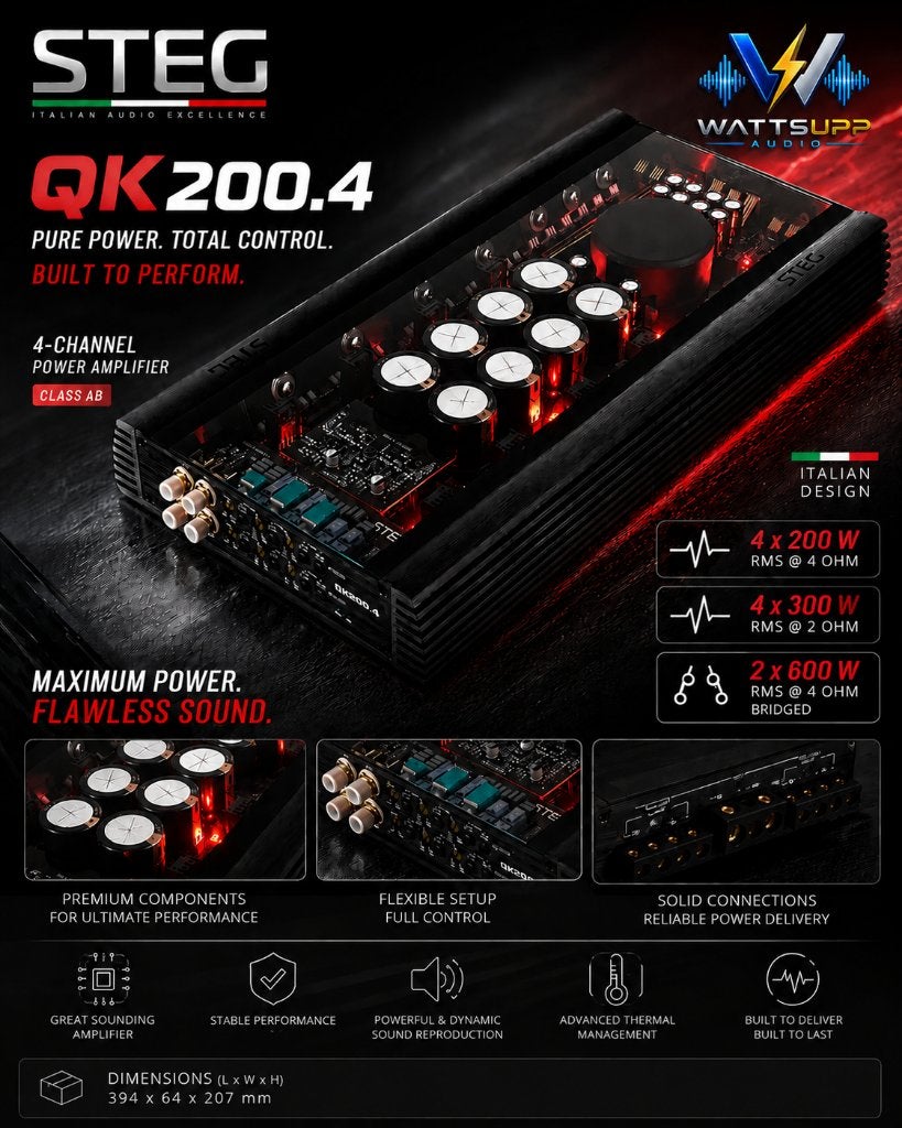 STEG QK200.4 4 kanaals SQ versterker 4 x 300WRMS high end, Hifi-Focus, Aalsmeerderweg 173 1432 CL, Aalsmeer, Nieuw, Ophalen of Verzenden