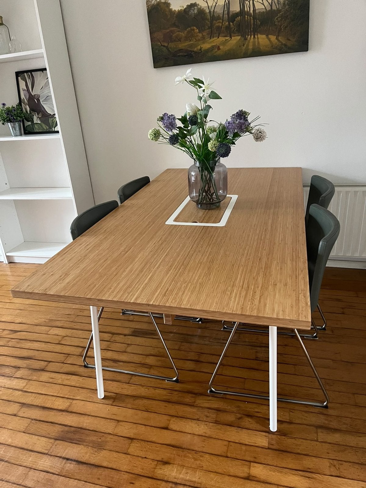Eettafel met 4 stoelen - Modern en functioneel, Ophalen, Gebruikt, Teakhout, 50 tot 100 cm