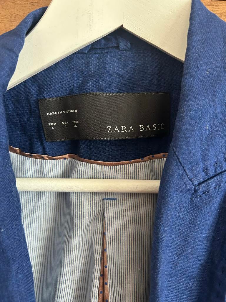 Zara Basic Linnen Jasje Blauw valt als ruime S, Kleding | Dames, Jasjes, Kostuums en Pakken, Blauw, Ophalen of Verzenden, Zo goed als nieuw
