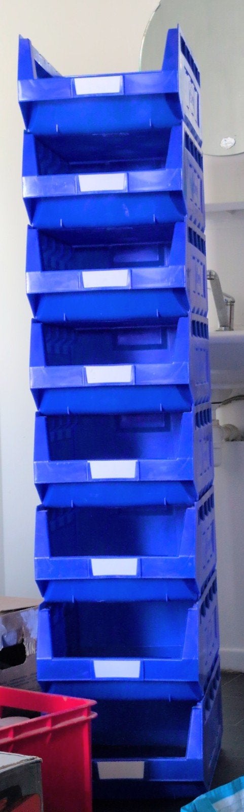 8 blauwe opbergbakken - stapelbaar en stevig, Ophalen, Gebruikt, Minder dan 50 cm, Minder dan 40 cm