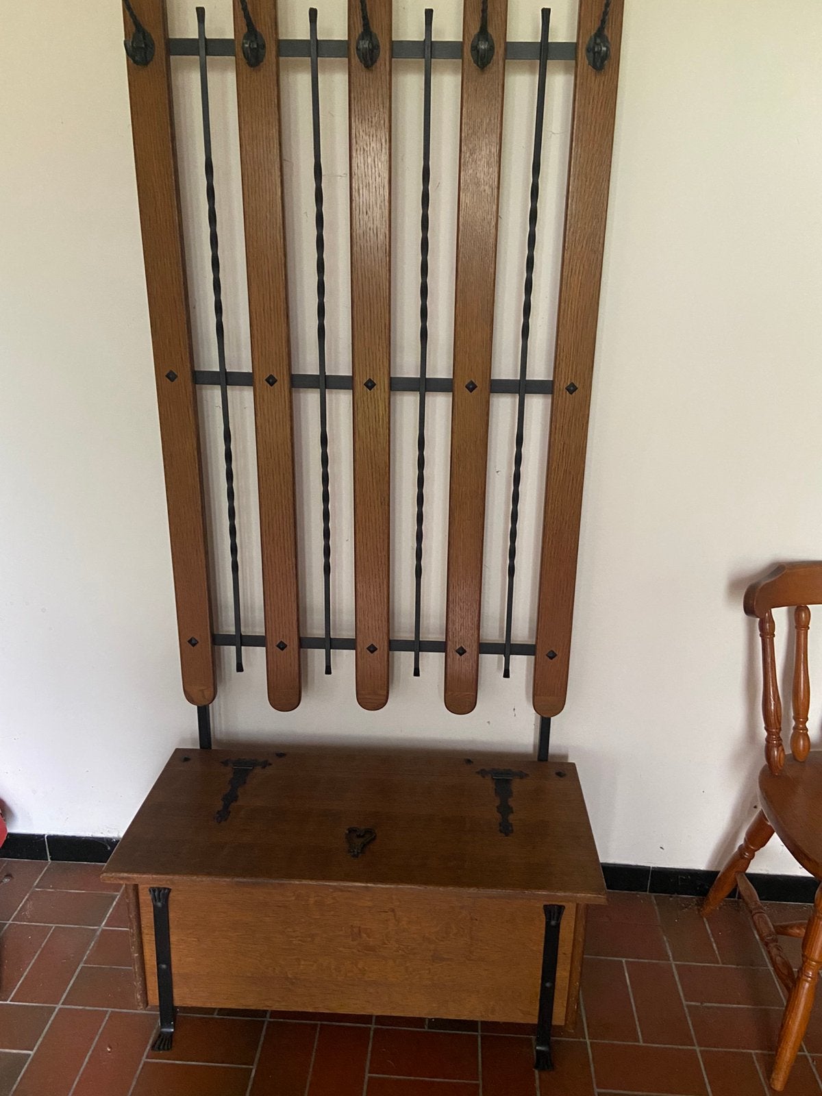 Kapstok eikenhout H185xB85xD40 met opbergkist, Gebruikt, Minder dan 100 cm, Hout, Ophalen