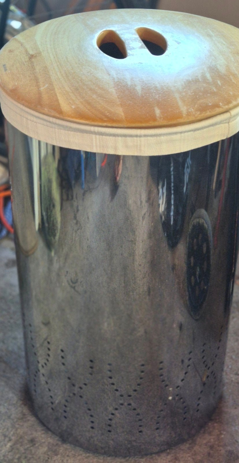 Brabantia wasmand rvs met houten deksel, Ophalen, Gebruikt