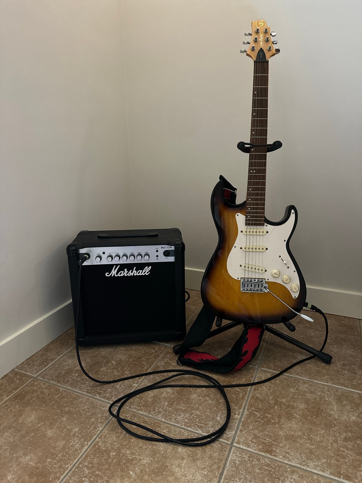 Samick Greg Bennett Malibu gitaar met Marshall versterker, Overige merken, Gebruikt, Met versterker, Ophalen of Verzenden