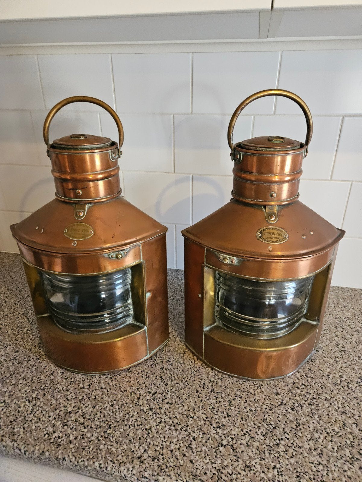 Unieke Antieke Scheepslamp - Koperen Navigatielamp, Ophalen