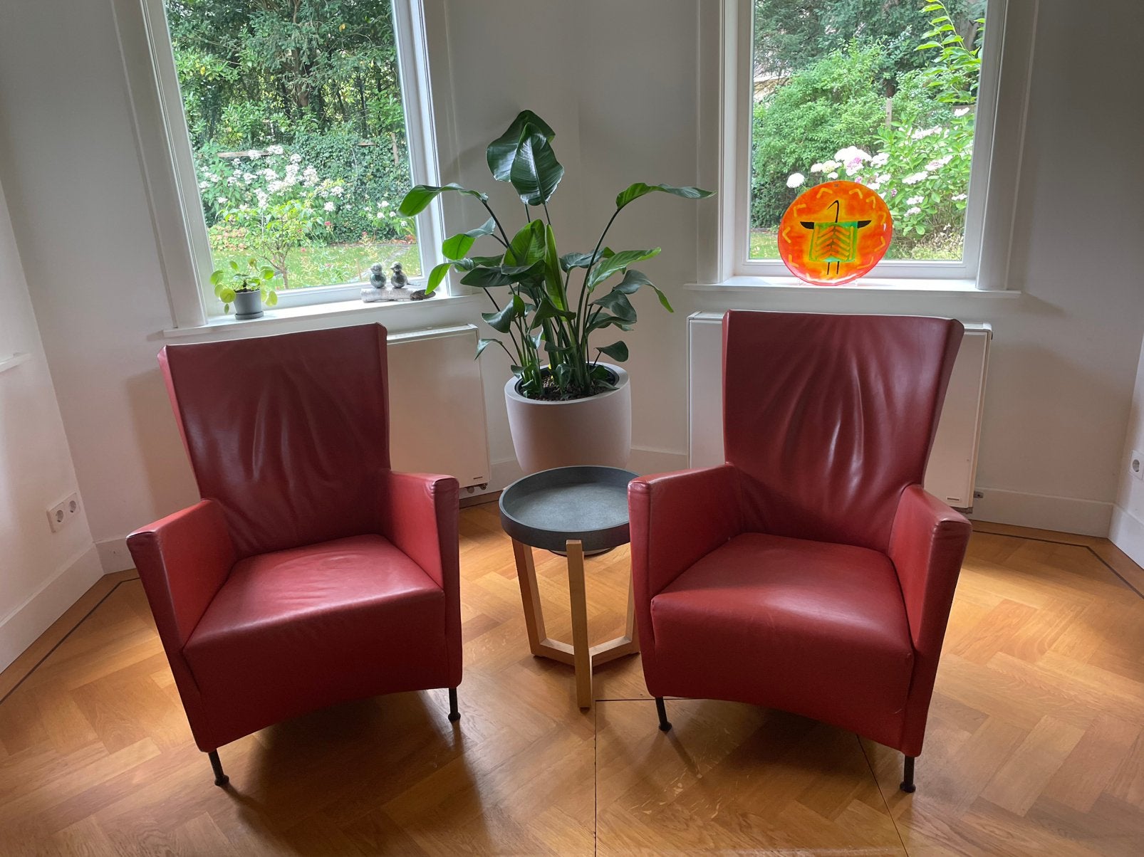 Montis Windy fauteuil in tomatenrood leer, Ophalen, Gebruikt, Leer, 50 tot 75 cm