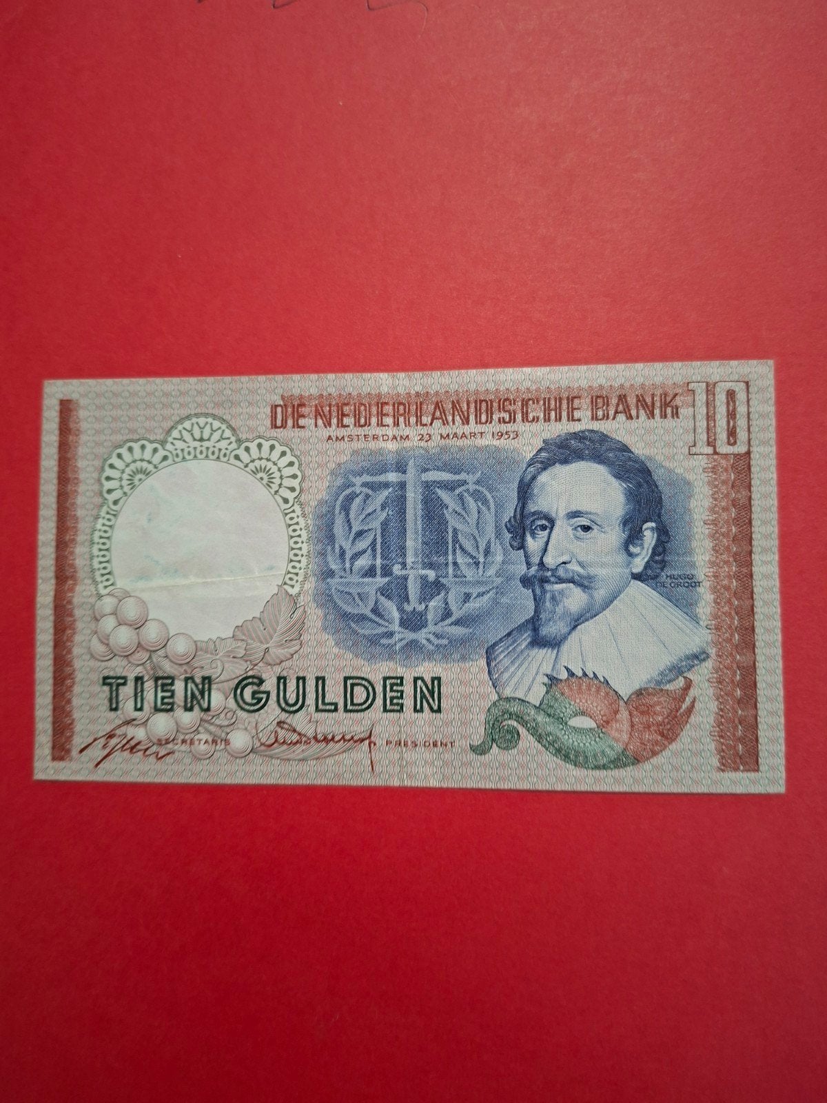 10 gulden Hugo de Groot uit 1953 in ZFR, Postzegels en Munten, Bankbiljetten | Nederland, Ophalen of Verzenden, 10 gulden, Los biljet