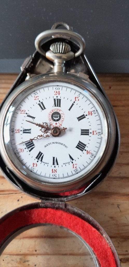 Mooie Rosskopf zakhorloge ,werkend + doos, Ophalen of Verzenden, Staal, Overige merken