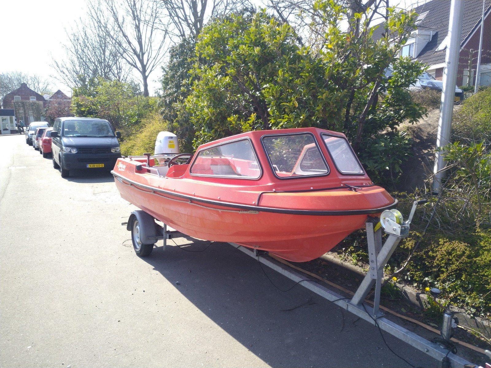 Let op motor incompleet.MOB boot met Honda 30 pk kortstaart, Watersport en Boten, Ophalen, Overige merken, Gebruikt, Viertaktmotor
