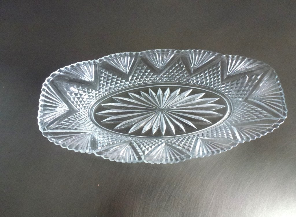 Antiek kristallen schaaltje handgeslepen met ruit en waaier, Antiek en Kunst, Antiek | Glas en Kristal, Ophalen of Verzenden
