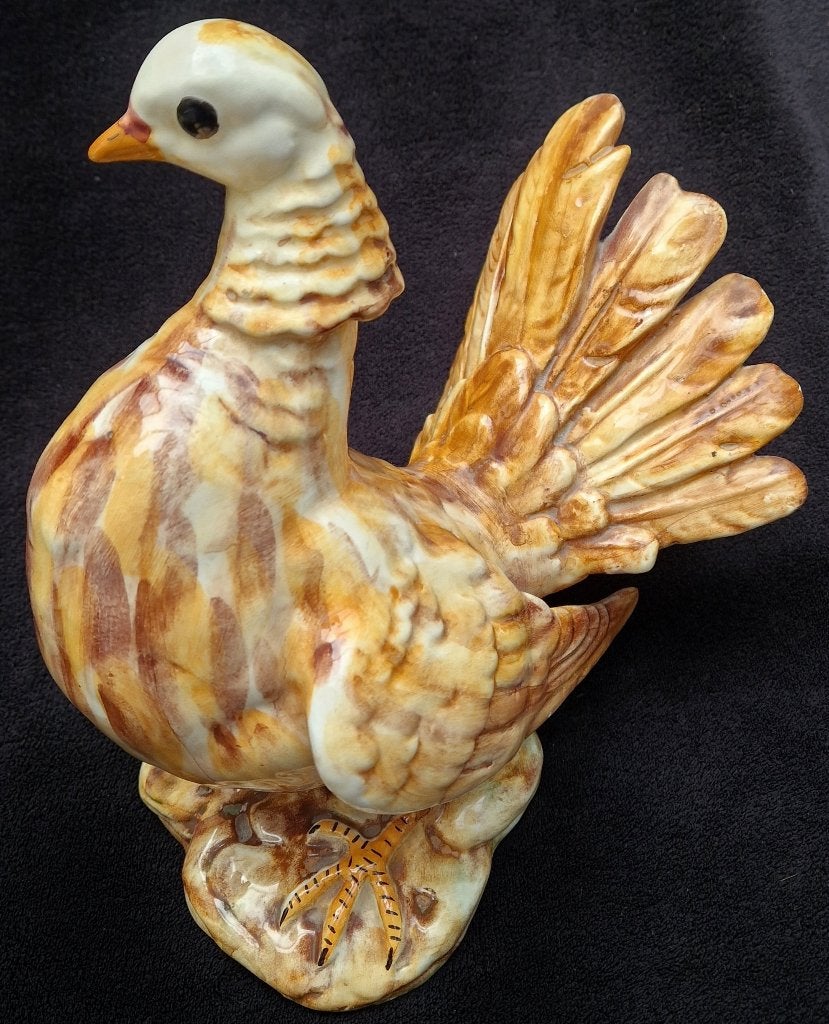 Unieke GROTE plastiek Sierduif Fantail handbeschild Majolica, 20 - 50 cm, Steen of Keramiek, Beeld, Europa