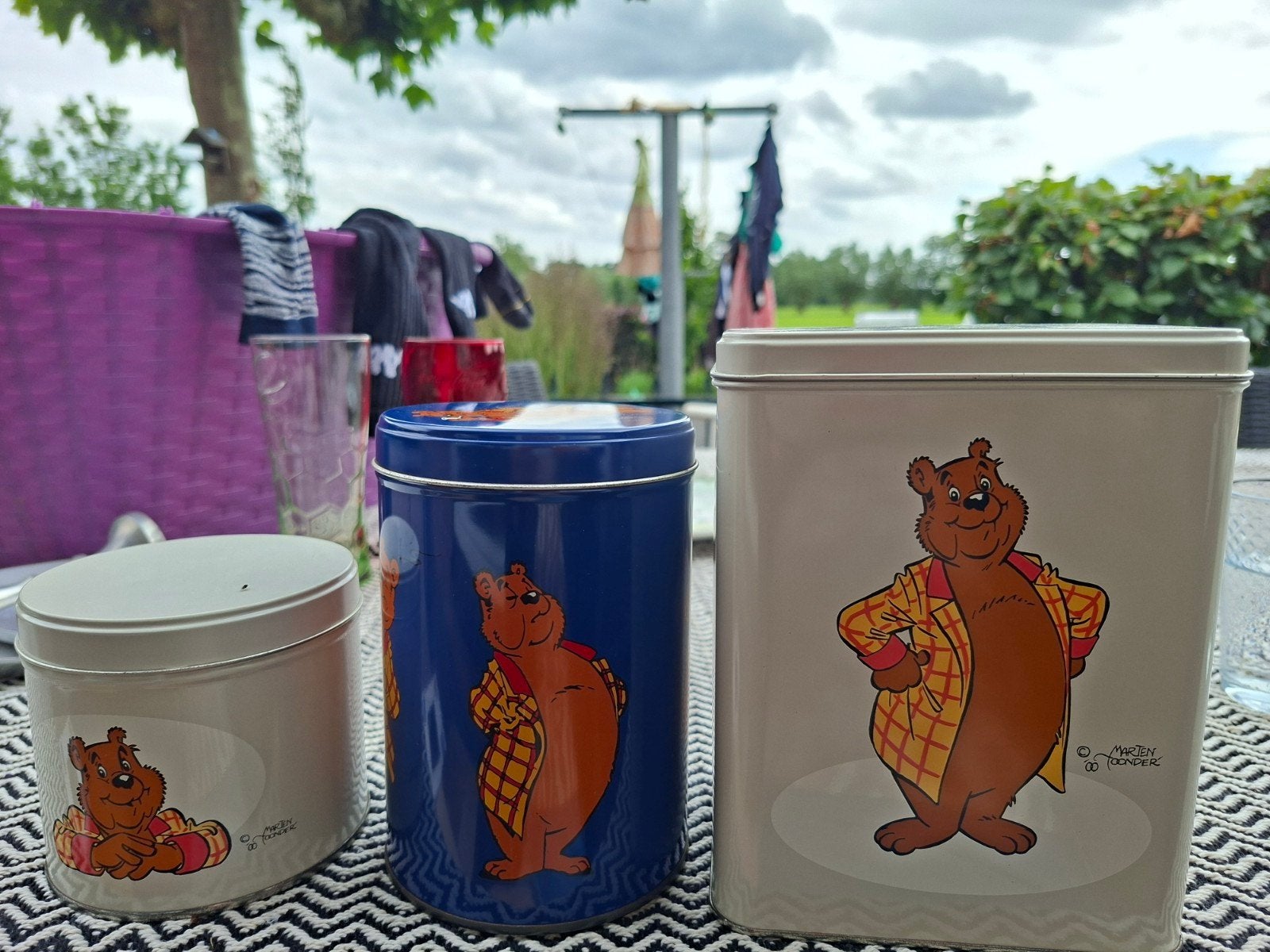 3x Vintage marten toonder blik Olivier b. Bommel blauw wit, Ophalen of Verzenden, Gebruikt, Overige, Overige merken