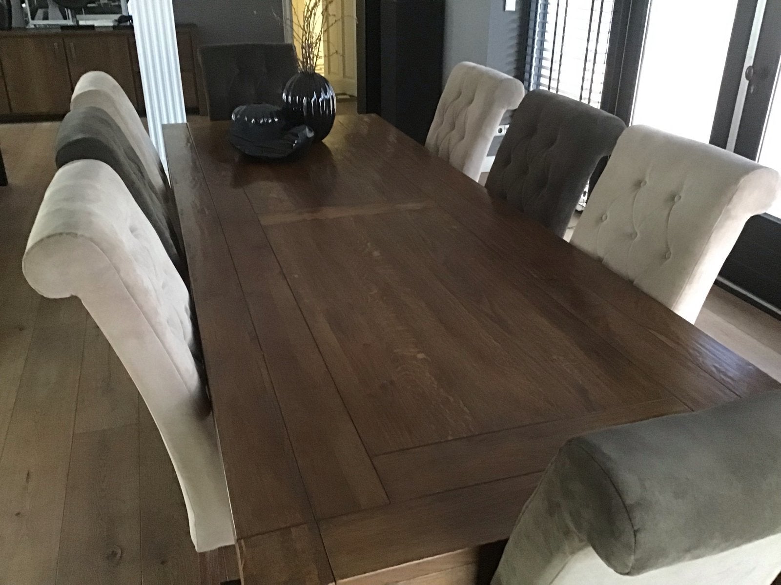Eikenhouten eettafel met 8 stoelen, Huis en Inrichting, Tafels | Eettafels, Gebruikt, 100 tot 150 cm, Eikenhout, 200 cm of meer