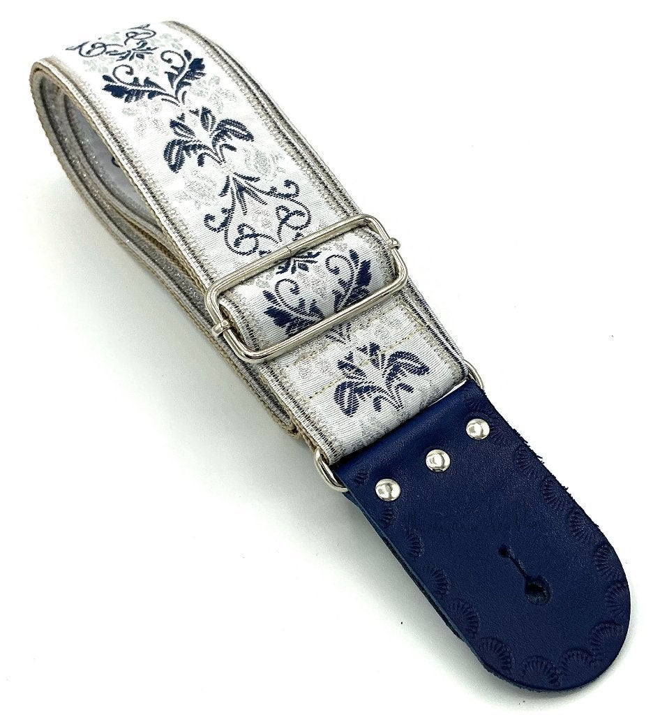 Gitaarband leer GBStof015 blauw barok bohemian 165 en 196cm, Muziek en Instrumenten, Instrumenten | Toebehoren, Verzenden, Nieuw