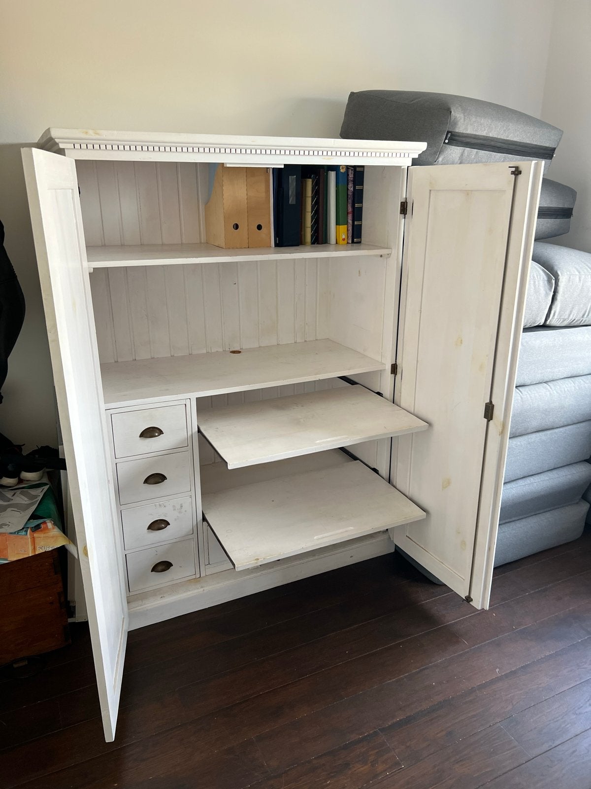 Witte Grenen kast met Uitschuifbare Bladen, Ophalen, Gebruikt, 70 tot 120 cm, 120 tot 170 cm