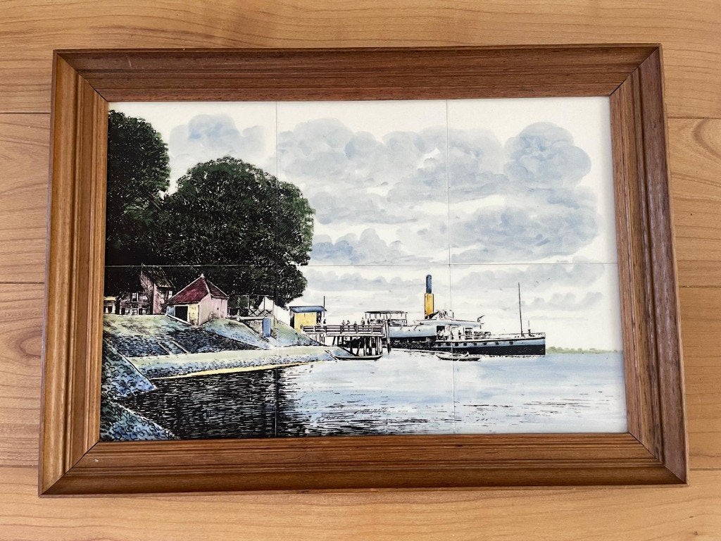 Tegel paneel tegeltableau Bergambacht, Ophalen, Maritiem / water, Nederlandse school, Overige technieken