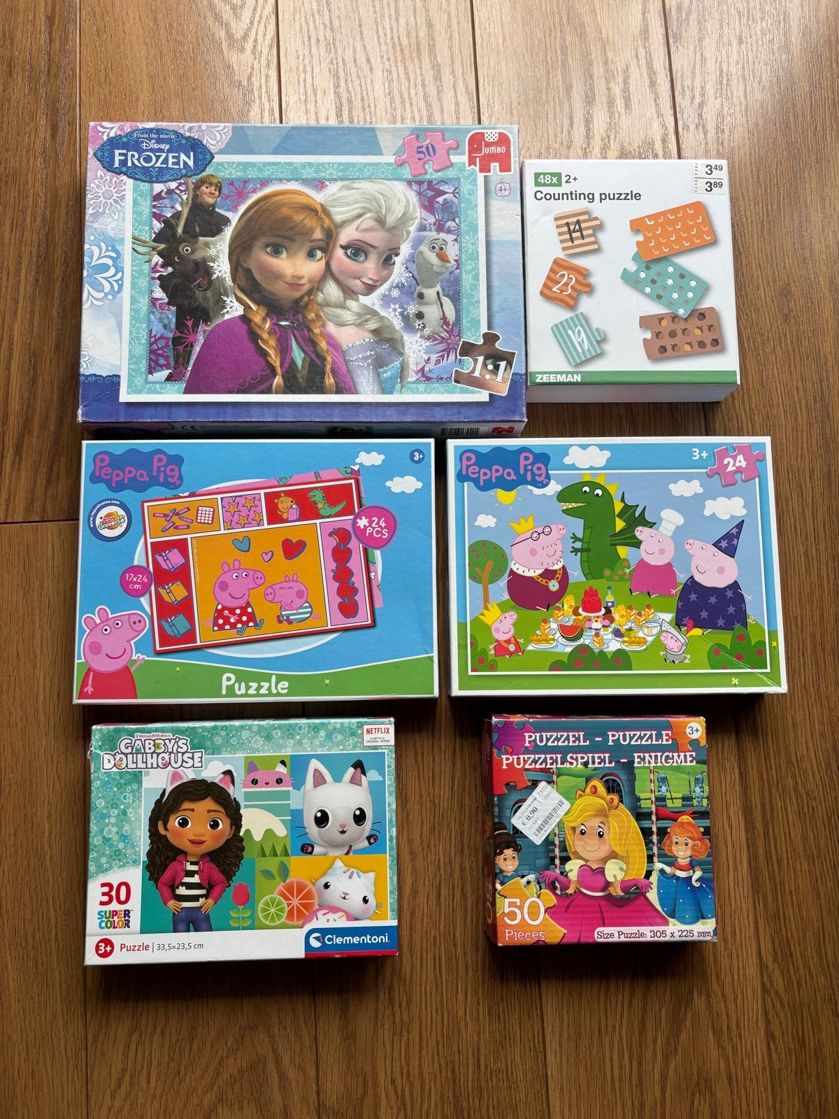 Diverse kinderpuzzels: Frozen, Peppa Pig, Gabby's Dollhouse, Ophalen, 10 tot 50 stukjes, Gebruikt, 2 tot 4 jaar
