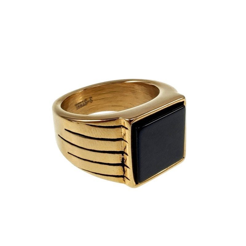 Zegelring Heren - Verguld RVS - Ring met Onyx Steen, Birgitta-Gracht 33, 6465 EL Kerkrade, Nederland, Heer, Nieuw, Esde2
