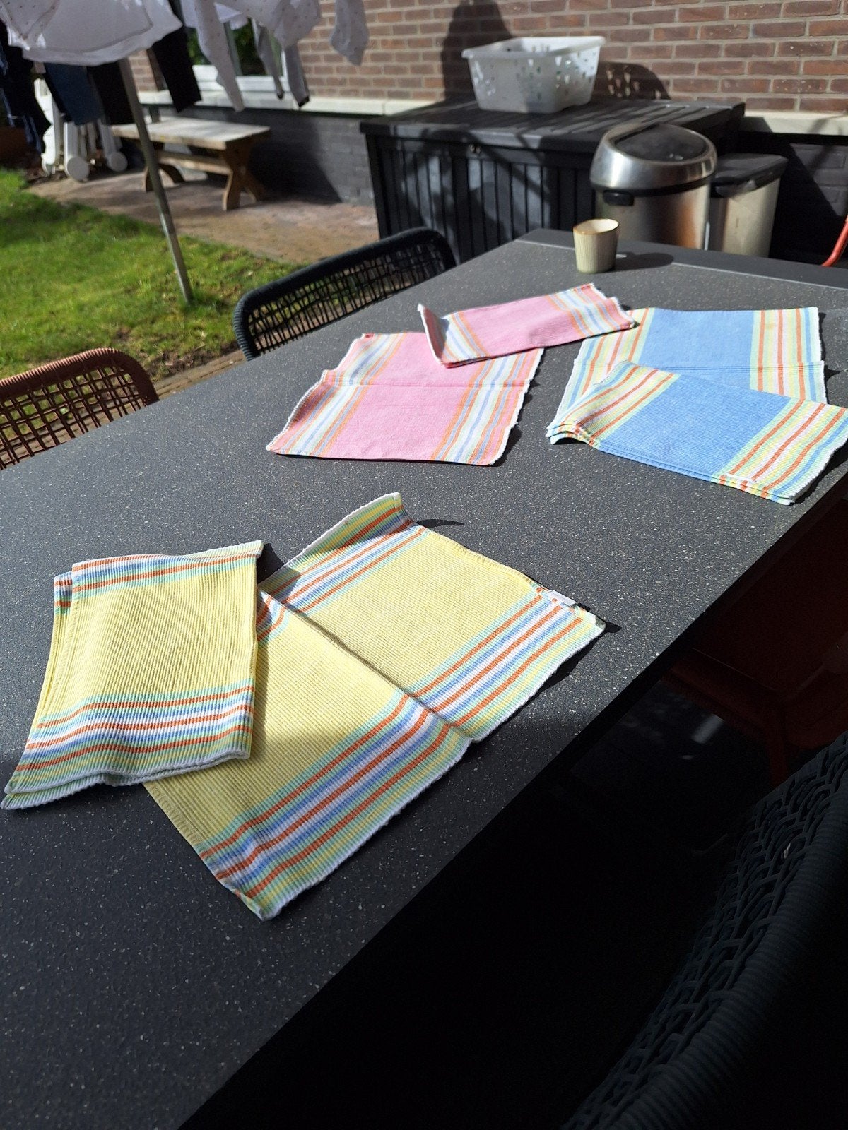 Set van 6 kleurrijke gestreepte placemats, Ophalen of Verzenden, Gebruikt, Overige kleuren, Placemat