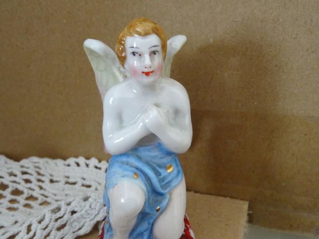 Antiek porseleinen beeldje engel porseleinen engel 7cm 1850, Ophalen of Verzenden