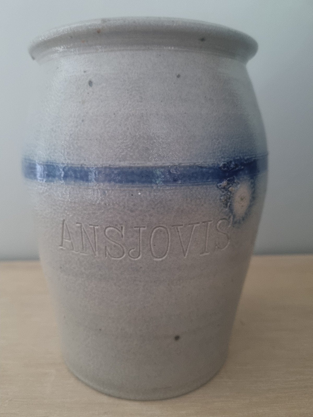 Vintage Ansjovis Pot - Steengoed met Blauwe Band, Ophalen of Verzenden