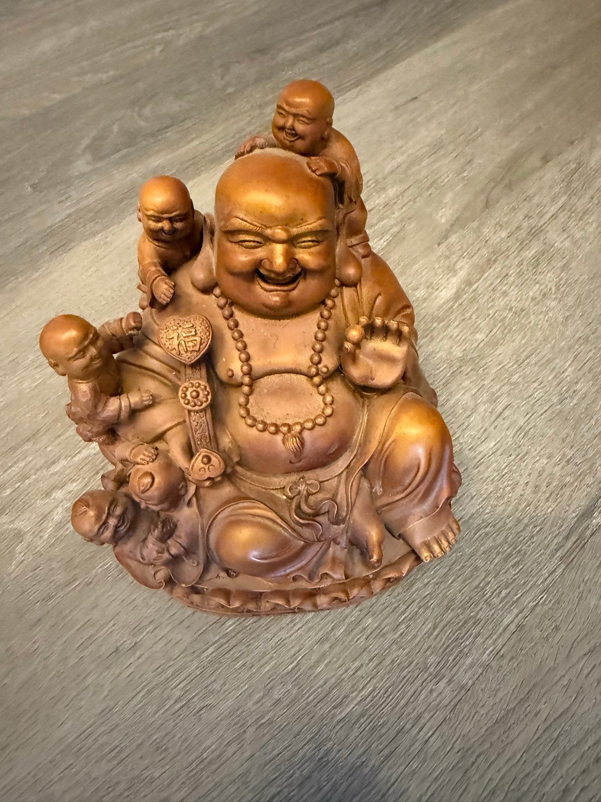 Lachende Boeddha met kinderen - Geluksbeeld, Ophalen, Gebruikt, Composieten, Bruin