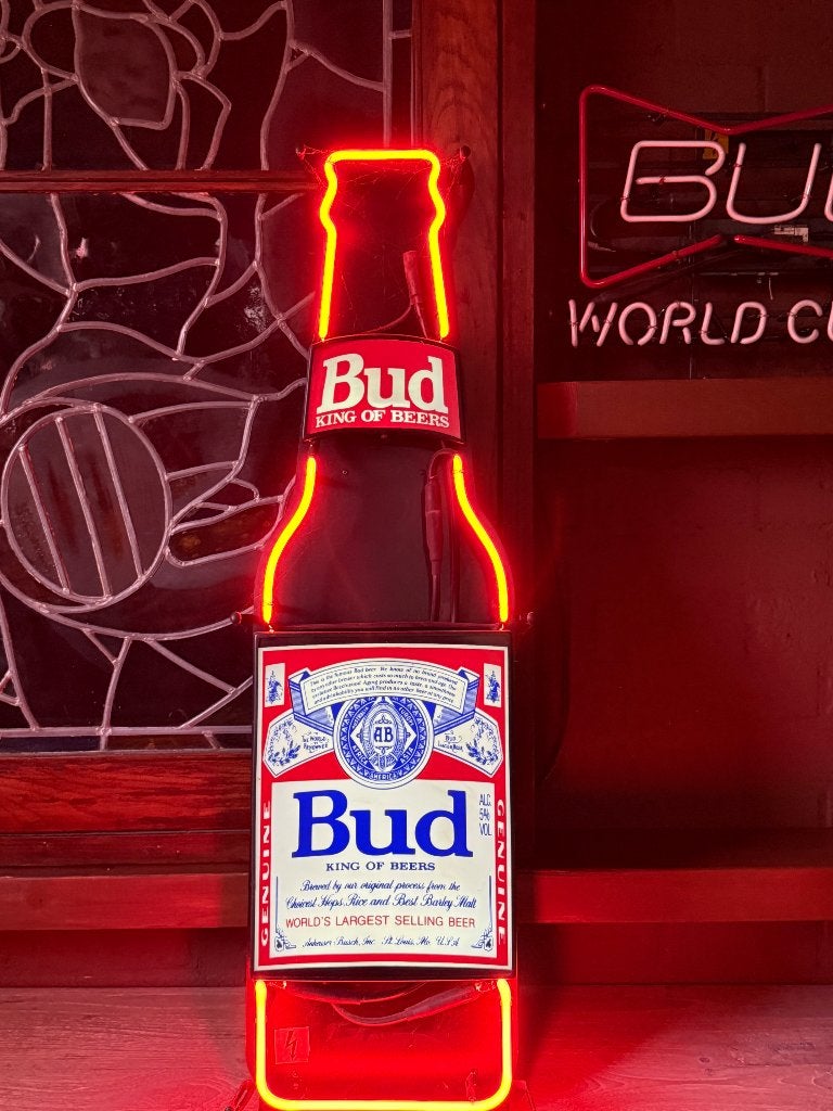 Budweiser XXL neon reclame vintage bud light geen emaille, Ophalen, Gebruikt, Reclamebord