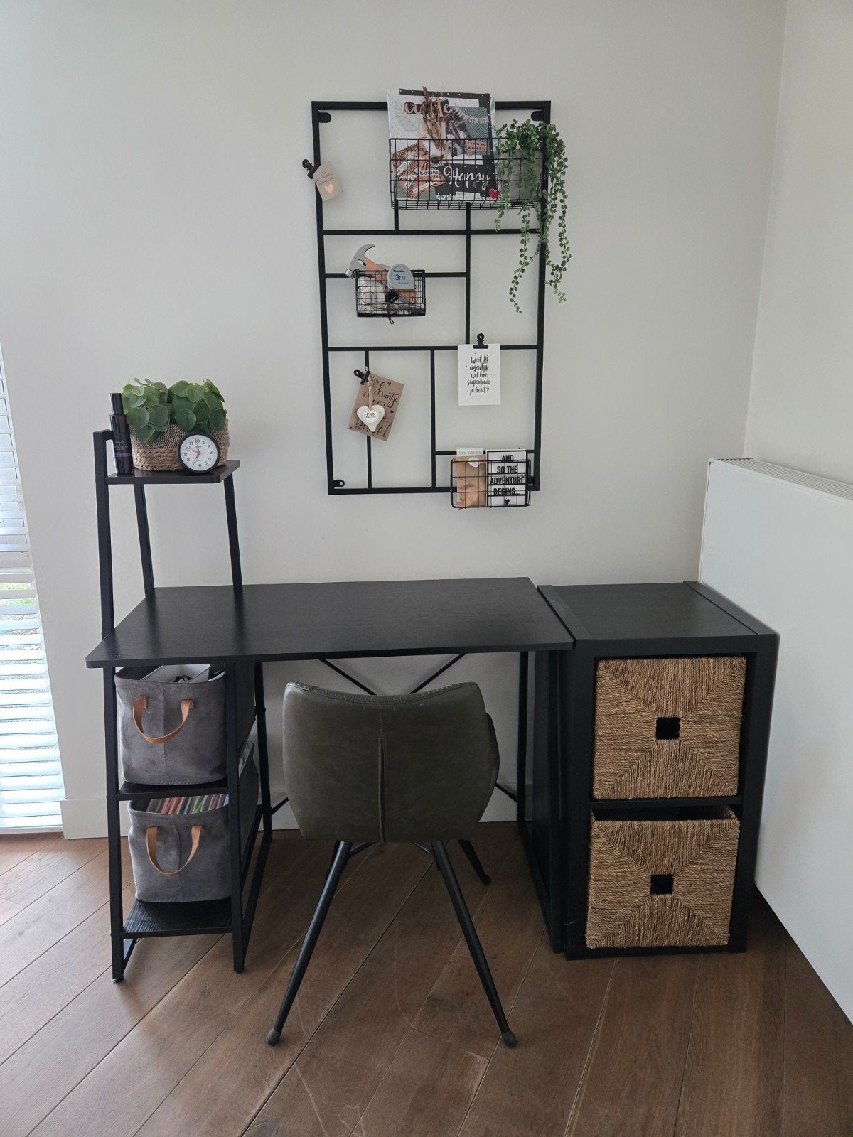 Bureau met opbergblok en hangrek - Zwart, Huis en Inrichting, Ophalen, Hout, Zo goed als nieuw, Overige typen