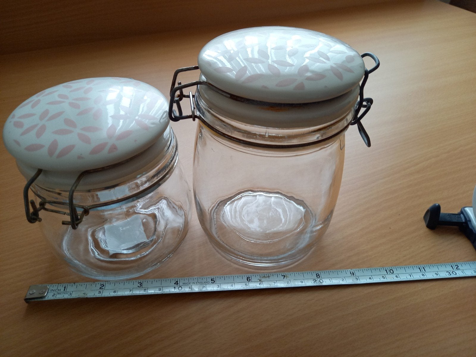 Set van 2 glazen voorraadpotten met roze deksel, Ophalen of Verzenden, Voorraadpot, Roze, Glas