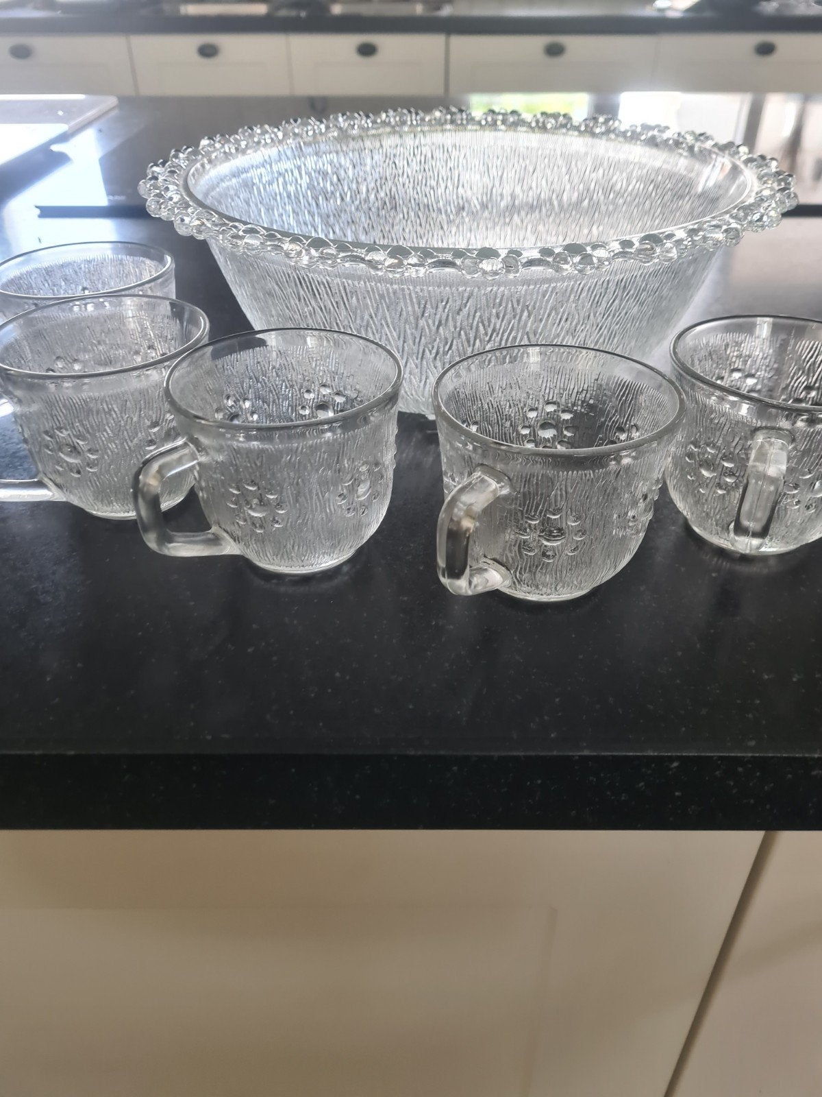 Glazen punch bowl set met 4 kopjes, Ophalen of Verzenden