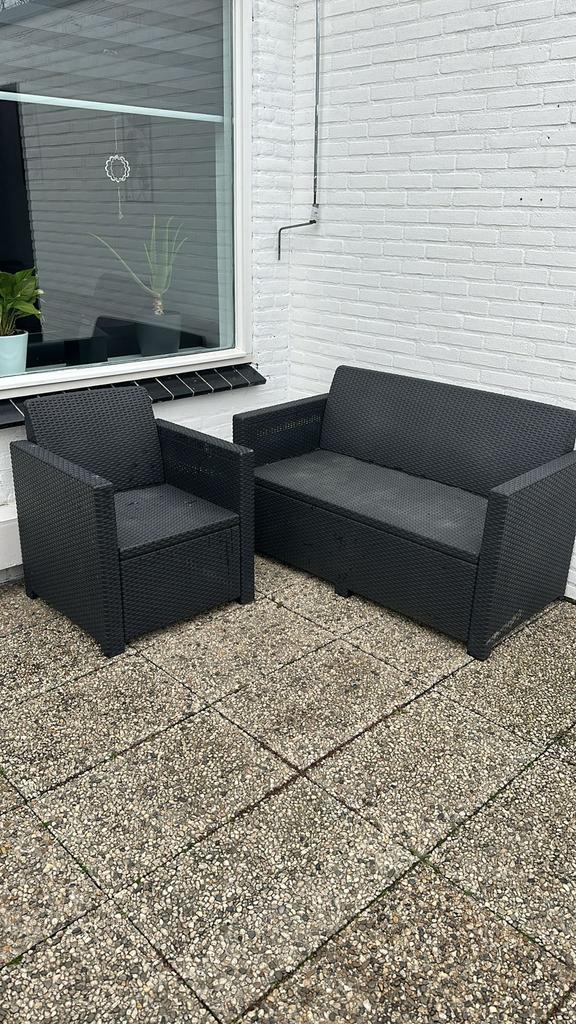 Mooie antraciet loungebank + loungestoel, Tuin en Terras, 2 zitplaatsen, Aluminium, Ophalen of Verzenden, Zo goed als nieuw