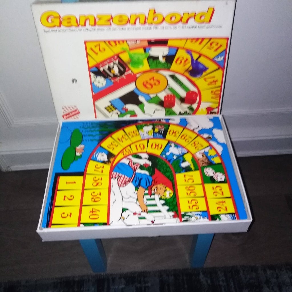 Ganzenbord familiespel, Hobby en Vrije tijd, Gezelschapsspellen | Bordspellen, Gebruikt, Drie of vier spelers, Ophalen