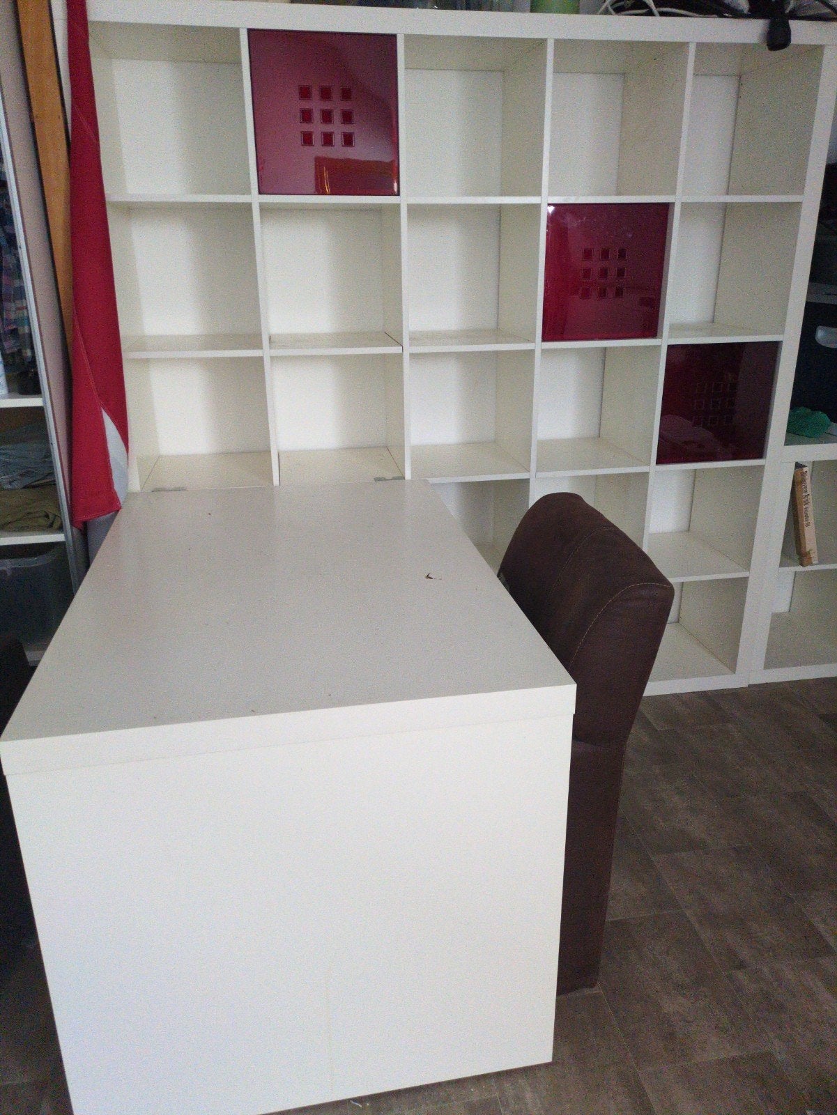 Grote IKEA Kallax kast met bureau en opbergbakken, Ophalen, Gebruikt, Demontabel, Spaanplaat of MDF