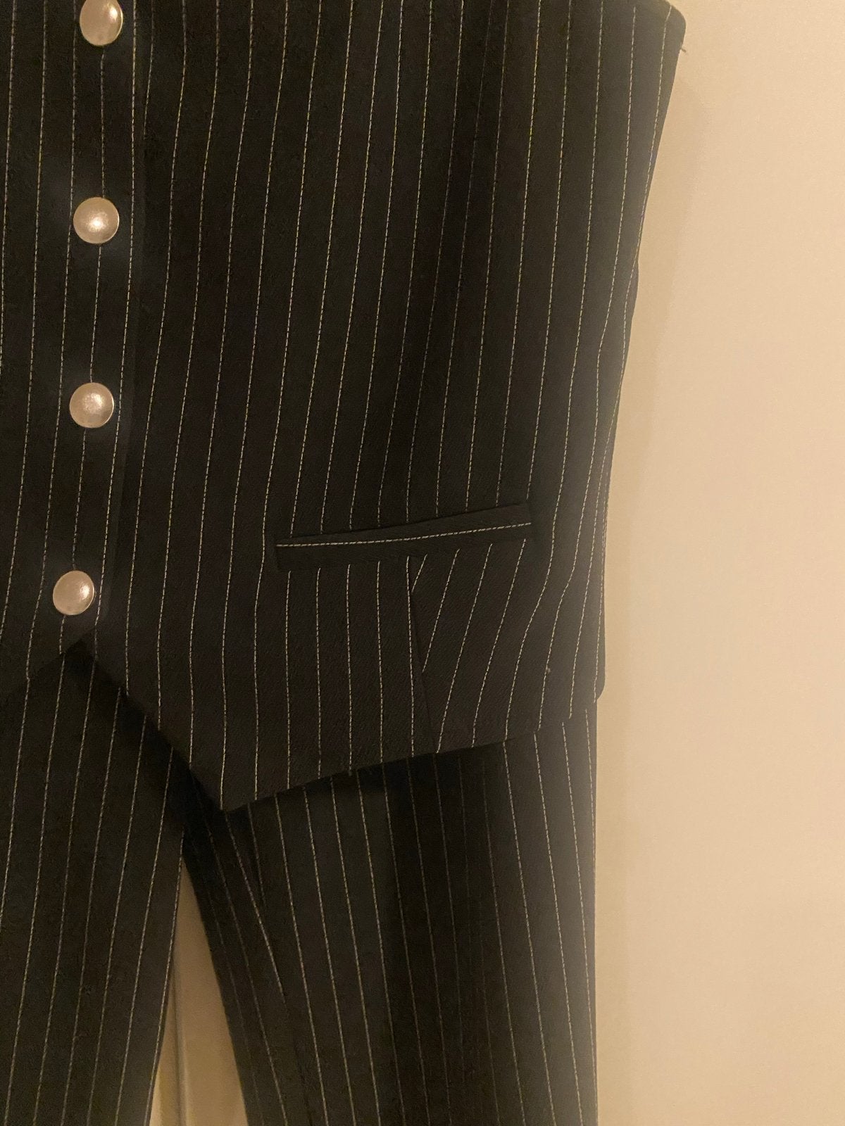 Nieuw stretch pakje met krijtstreep, Zwart, Maat 46/48 (XL) of groter, Nieuw, Ophalen of Verzenden