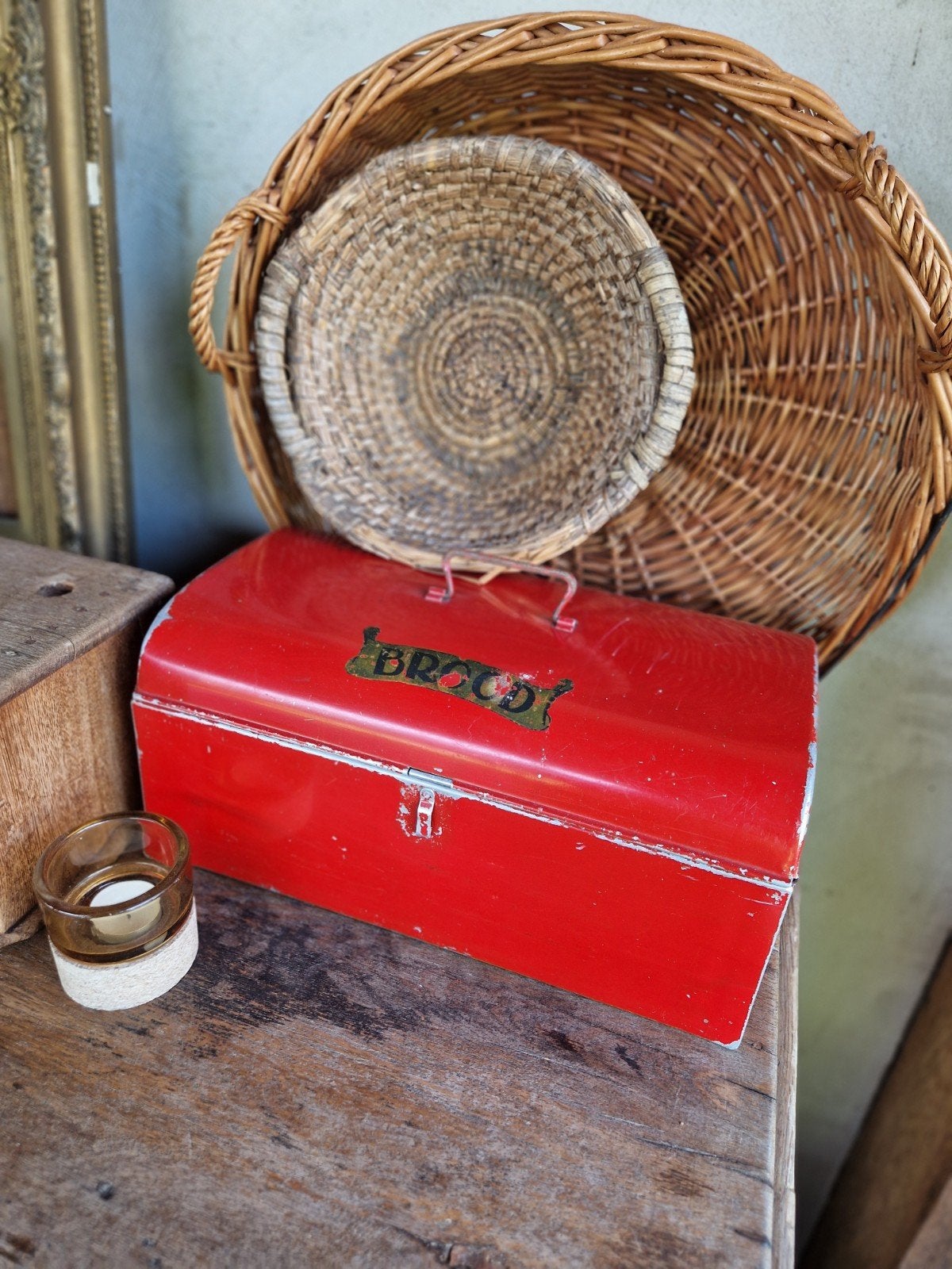 Vintage rode broodtrommel met 'BROOD' opschrift, Ophalen of Verzenden