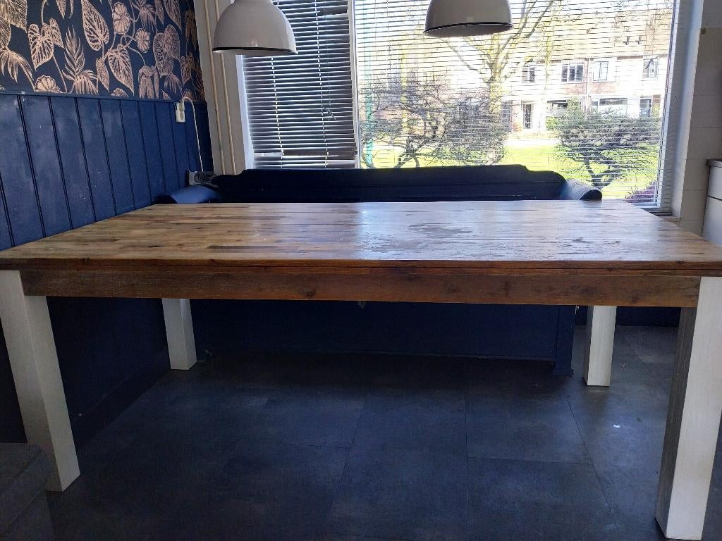 Eetkamertafel met witte poten, Ophalen, Gebruikt, 50 tot 100 cm, 150 tot 200 cm