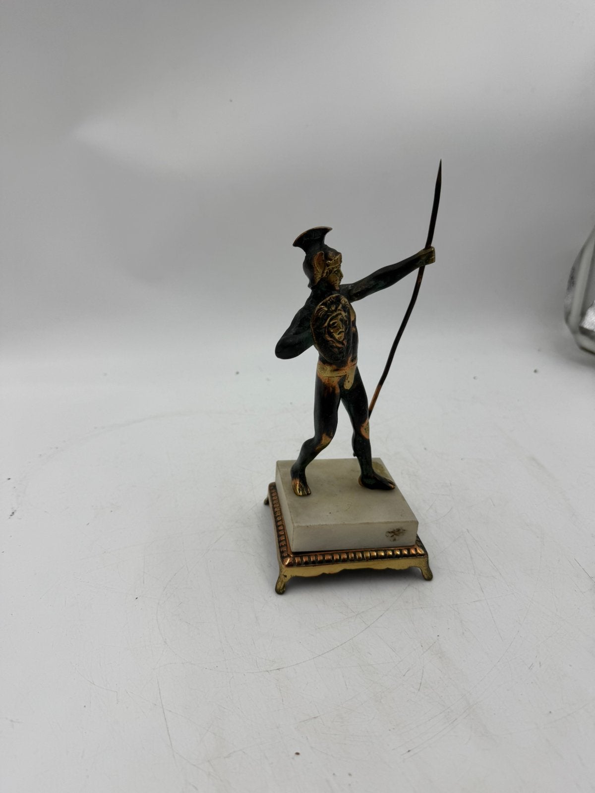 Antiek/Vintage Beeld Griekse Krijger op Marmeren Voet, Ophalen of Verzenden, Beeld
