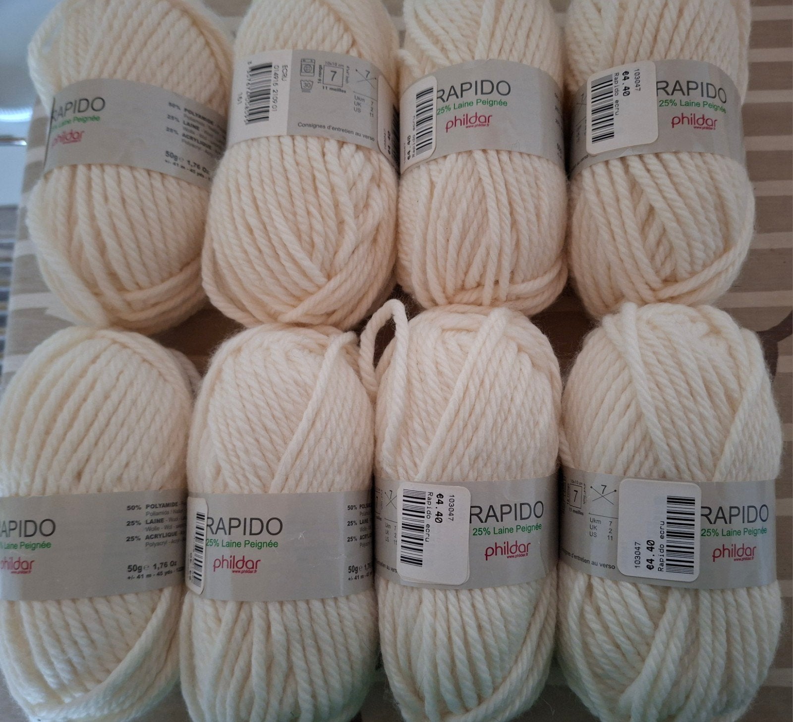 8 bolletjes Phildar Rapido kleur ecru, Breien of Haken, Phildar, Nieuw, Ophalen of Verzenden
