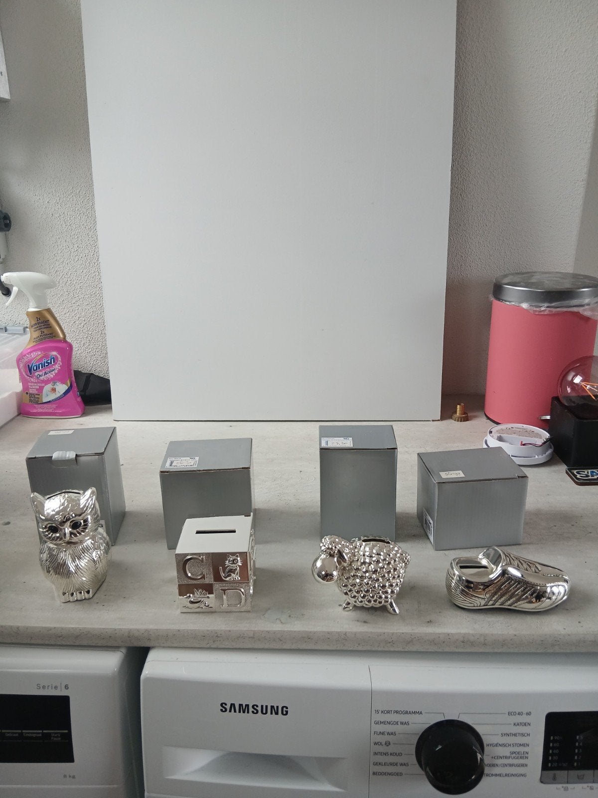 4 diverse zilveren spaarpotten nieuw, Verzamelen, Spaarpotten, Ophalen, Nieuw, Dier