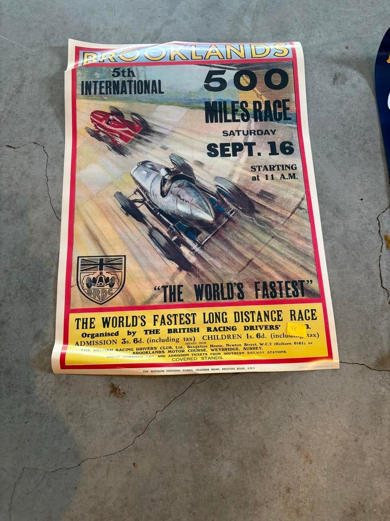 Vintage Brooklands 500 Miles Race Poster - 60x40 cm, Verzamelen, Posters, Ophalen, Sport, A1 t/m A3, Rechthoekig Staand
