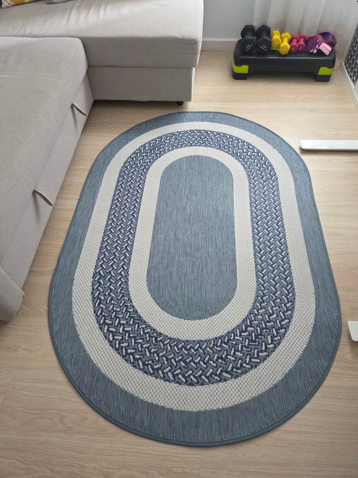 Ovaal vloerkleed 'Star Blauw Ovaal' - 120x180 cm, Huis en Inrichting, Stoffering | Tapijten en Kleden, Modern, Gevlochten, Grijs