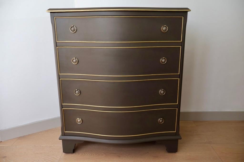 Serpentine dresser – vintage ladekast met goudaccenten, Ophalen, Vintage, 50 tot 100 cm, Zo goed als nieuw