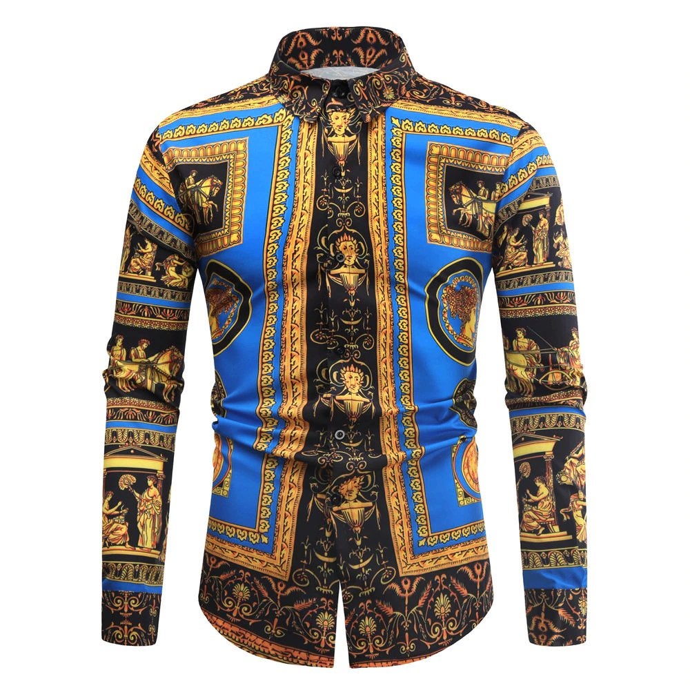 Heren barok overhemd 10 luxe gouden kamper shirt zwart blauw, Verzenden, Nieuw, Meerkleurig, Overige halswijdtes