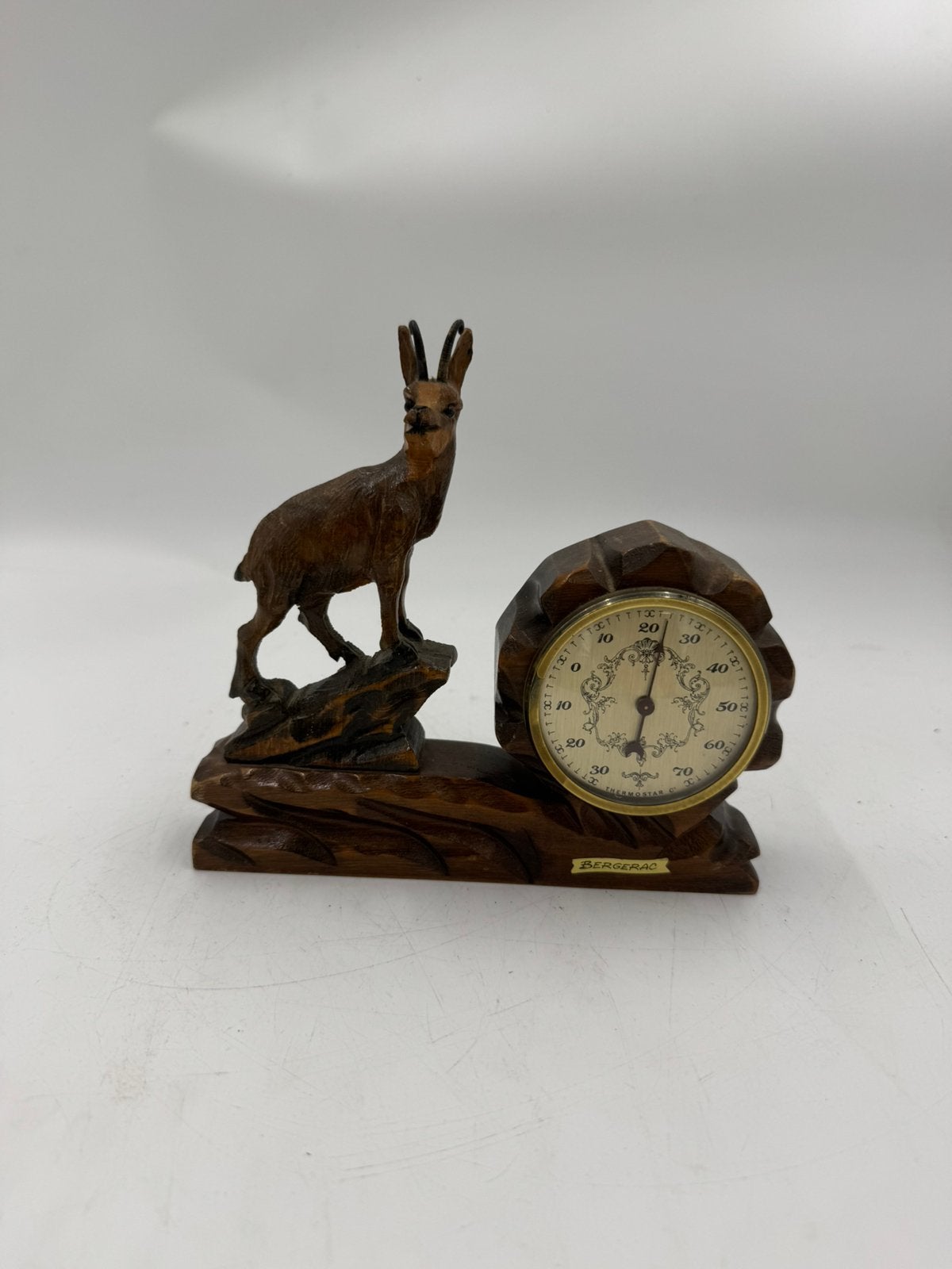 Vintage Handgesneden Houten Thermometer met Gemse, Ophalen of Verzenden, Huis en Inrichting