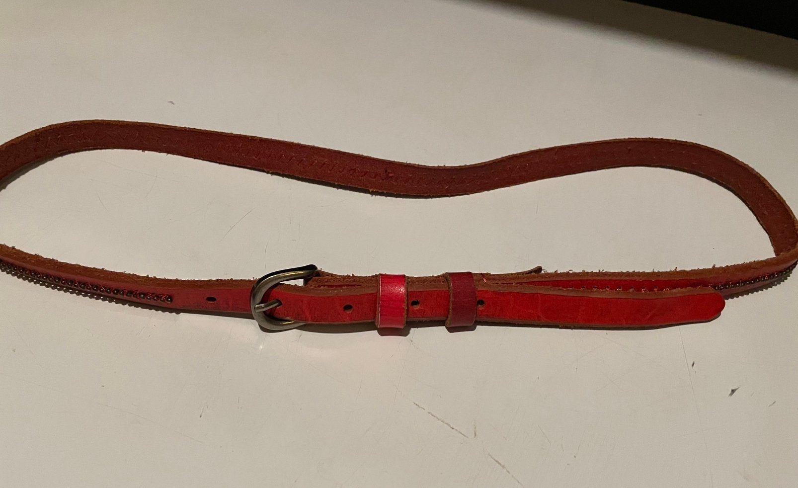 Sam Brown riem ceintuur leer rood 85 cm, Ophalen of Verzenden, Zo goed als nieuw, Rood, 80 tot 90 cm