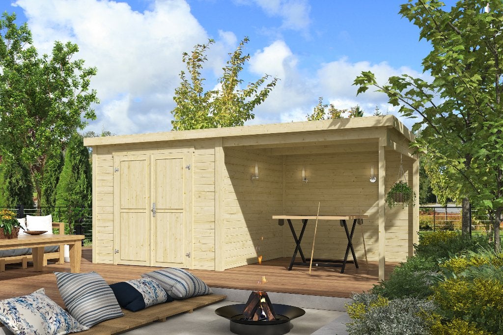 Blokhut met overkapping Lars 500x250 onbehandeld vuren, Verzenden, Nieuw