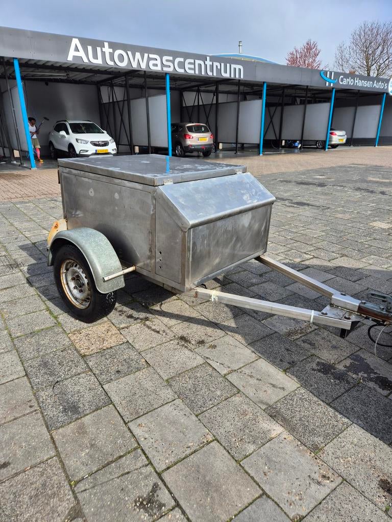 Te koop RVS aanhanger met gesloten bak., Ophalen, Gebruikt