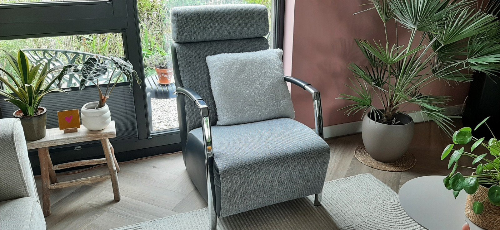 Fauteuils, chroom gecombineerd met stof en leder, Ophalen, Gebruikt, Modern, gebruikt echter nog netjes!, Leer